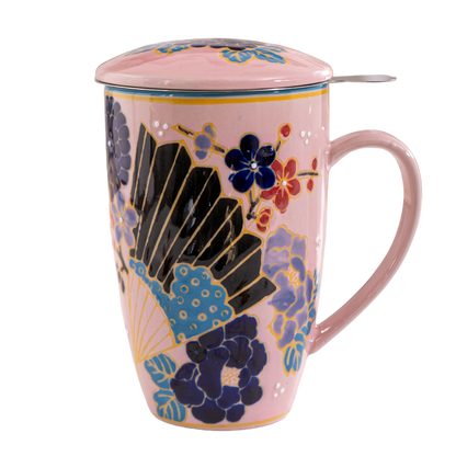 Festival Fan Design 15oz Tea Mugs with Lid and Infuser