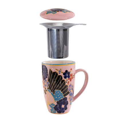 Festival Fan Design 15oz Tea Mugs with Lid and Infuser