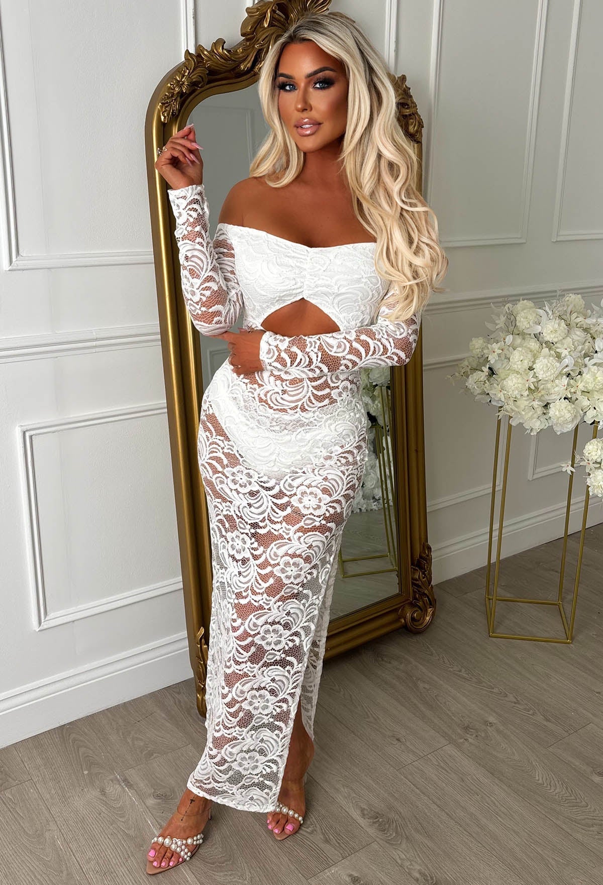 Finlay White Lace Cut Out Dress