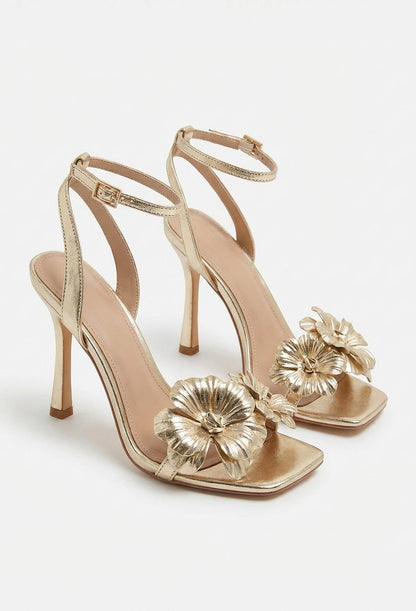 Floral Paradise Gold Flower Stiletto Heel Sandals
