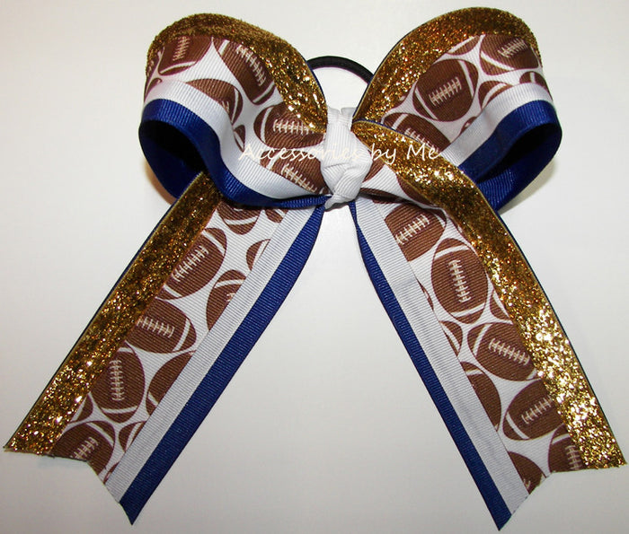 Football Royal Blue Gold Big Cheer Bow