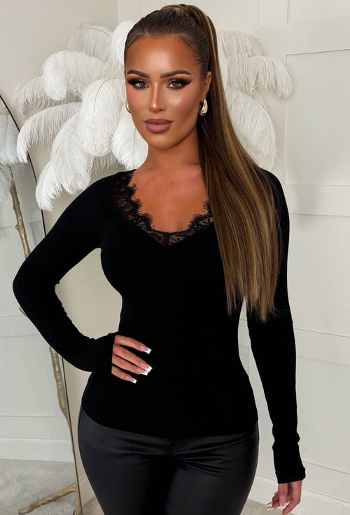 Frill Thrill Black Lace Trim Top