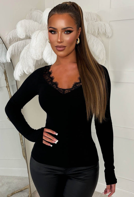 Frill Thrill Black Lace Trim Top