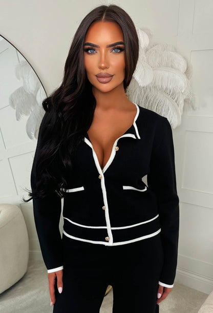 From London With Love Black Contrast Piping Knitted Set