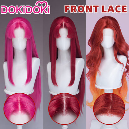 【Front Lace】DokiDoki Manga Anime Cosplay Wig Long Straight Red Pink Burgundy Hair