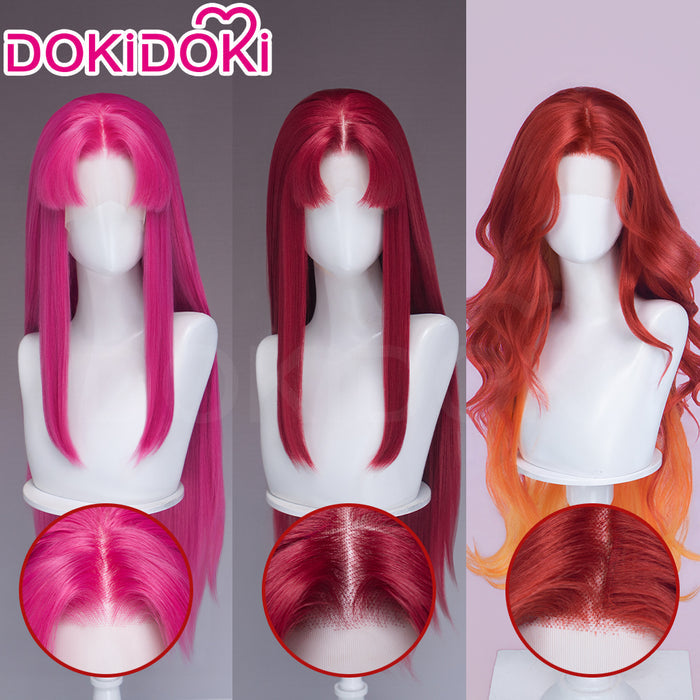 【Front Lace】DokiDoki Manga Anime Cosplay Wig Long Straight Red Pink Burgundy Hair