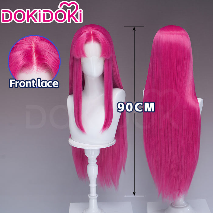 【Front Lace】DokiDoki Manga Anime Cosplay Wig Long Straight Red Pink Burgundy Hair