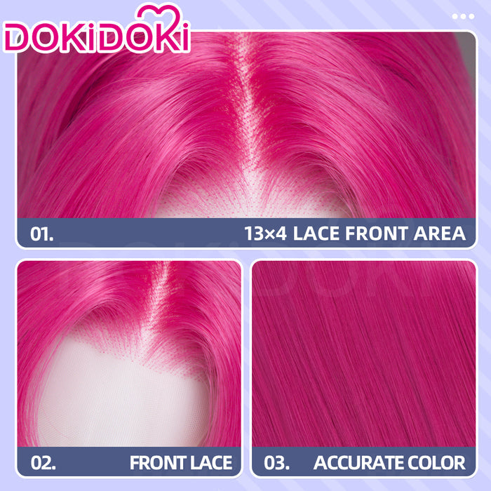 【Front Lace】DokiDoki Manga Anime Cosplay Wig Long Straight Red Pink Burgundy Hair