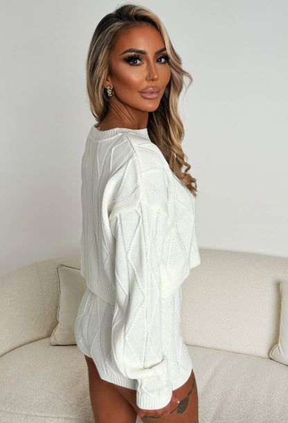Gentle Tease Cream Knitted Lounge Jumper & Shorts Set