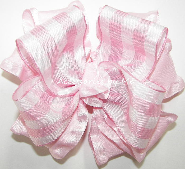 Light Pink Gingham Ruffle Hair Bow