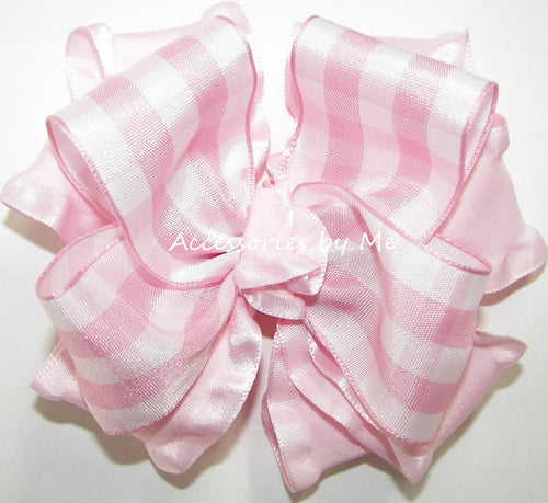 Light Pink Gingham Ruffle Hair Bow