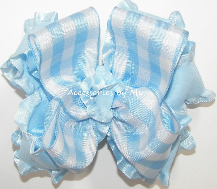Gingham Plaid Ruffle Hair Bow