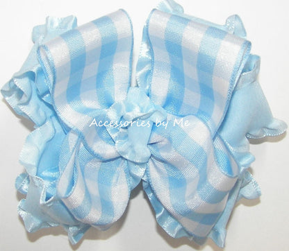 Gingham Plaid Ruffle Hair Bow