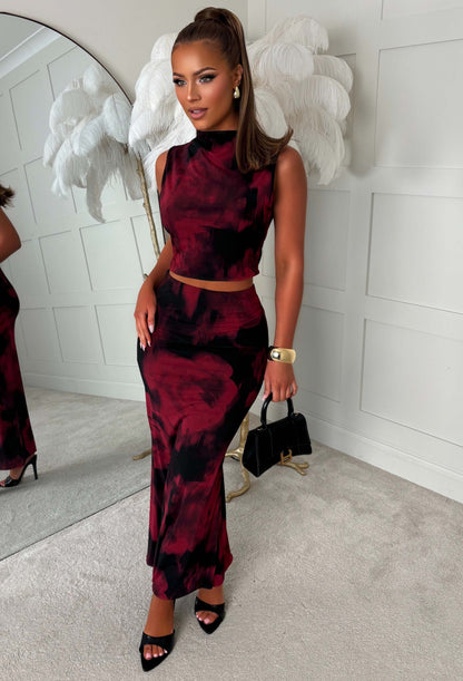 Glamorous Lover Pink Printed Mesh Skirt Co-Ord Set