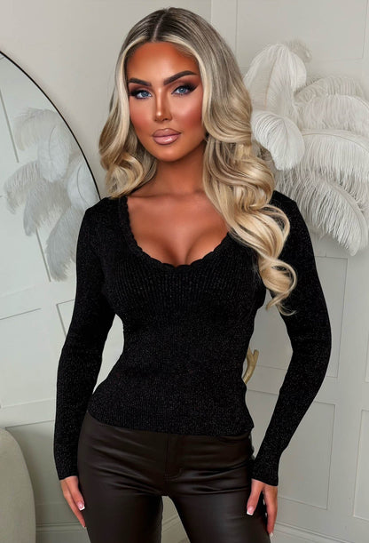Glints Of Love Bronze Lurex Knit V Neck Jumper