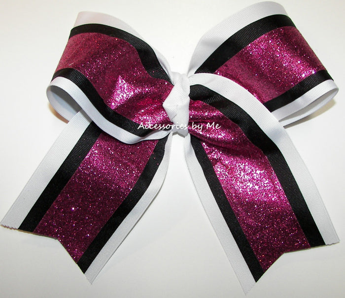 Glitter Hot Pink Black Big Cheer Bow