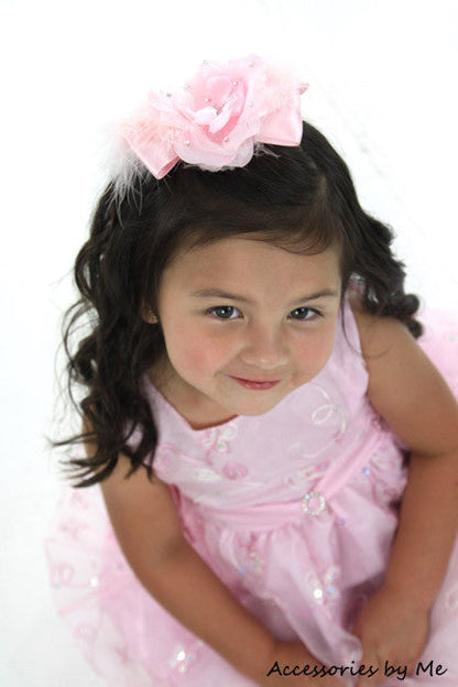 Glitzy Organza Peony Flower Marabou Hair Bow - Accessories by Me
