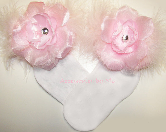Glitzy Organza Peony Flower Marabou Socks