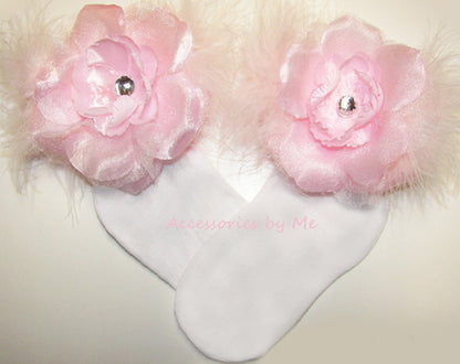 Glitzy Organza Peony Flower Marabou Socks