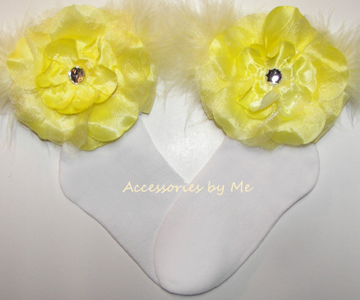 Glitzy Yellow Peony Flower Marabou Socks