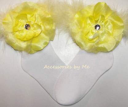 Glitzy Yellow Peony Flower Marabou Socks