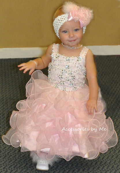 Glitzy Pink White Marabou Crochet Headband - Accessories by Me
