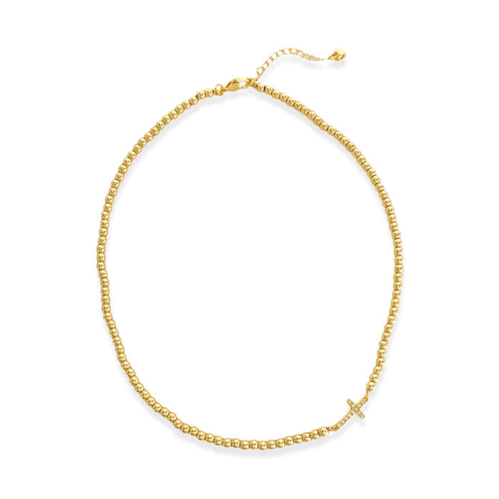Gold Beaded Sideways Cross Necklace Gold Beaded Sideways Cross Necklace Bracelet