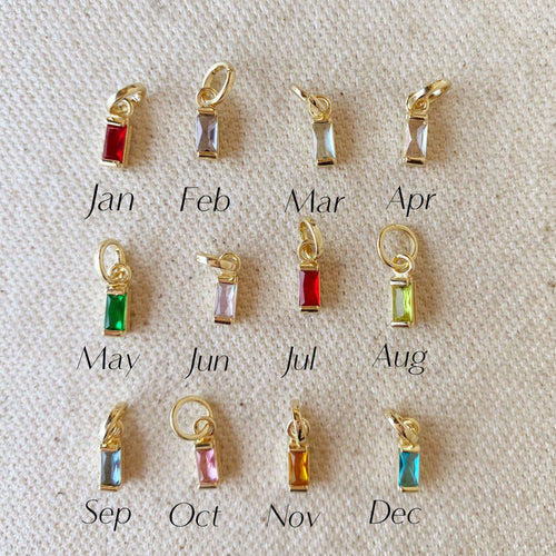 Gold Filled Baguette Birthstone Charms Gold Filled Baguette Birthstone Charms Necklaces