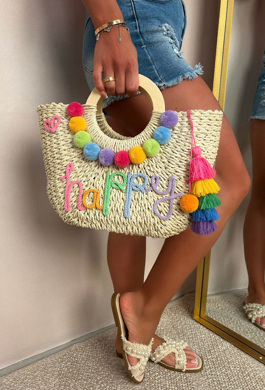Grecian Glam Multi Embellished Straw Bag