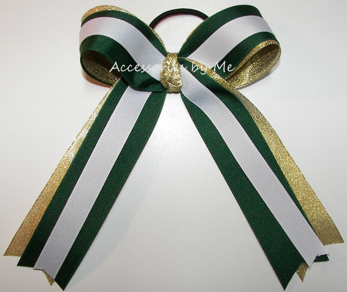 Forest Green Gold White Ponytail Holder Bow