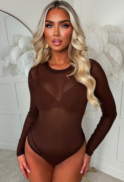 Hard To Miss Chocolate Brown Sheer Mesh Bodysuit