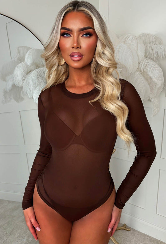 Hard To Miss Chocolate Brown Sheer Mesh Bodysuit