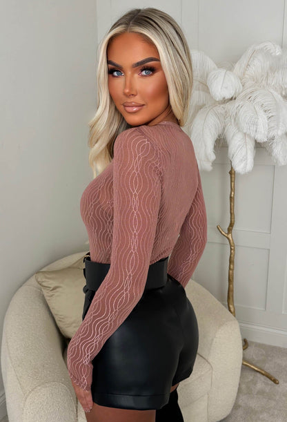 Hard To Miss Light Pink Textured Mesh Bodysuit