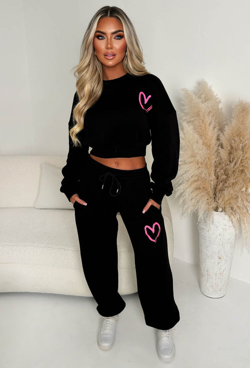 Heart Of Mine Black Graffiti Heart Sweatshirt & Jogger Co-Ord Set