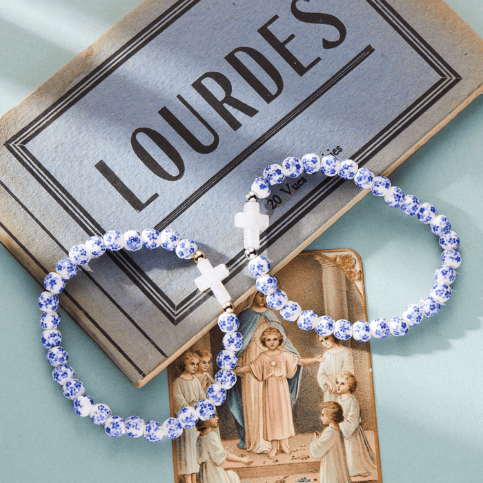 Holy Water Porcelain Floral Bead Cross Bracelet Holy Water Porcelain Floral Bead Cross Bracelet Bracelet