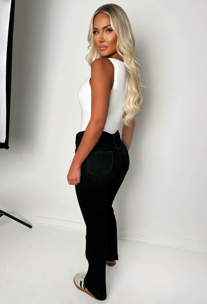 Hot As Hell Black Low Rise Stretch Belted Flare Jeans