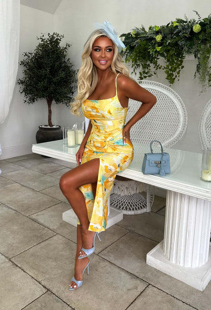 Hotter Than Ever Yellow Abstract Floral Print Dress