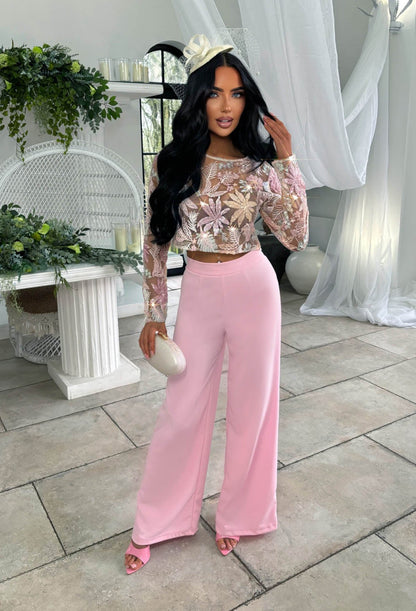 I See Fire Light Pink High Waisted Wide Leg Trousers