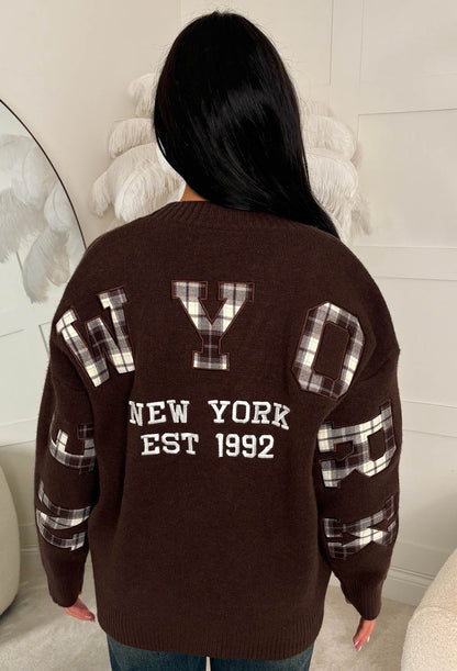 In My City Brown Slogan Cardigan