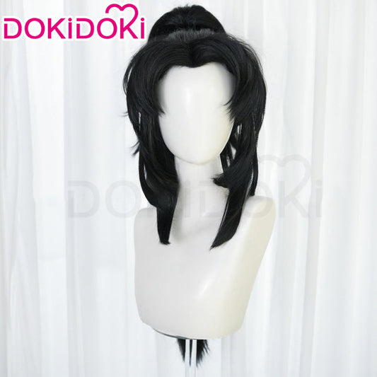 【In Stock】DokiDoki Anime Cosplay Samurai Wig Long Curly Black Hair Ponytail