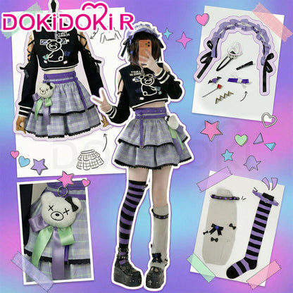 【In Stock】DokiDoki-R Game Cosplay Off-shoulder Top Short Blue Dress Costume Casual Wear