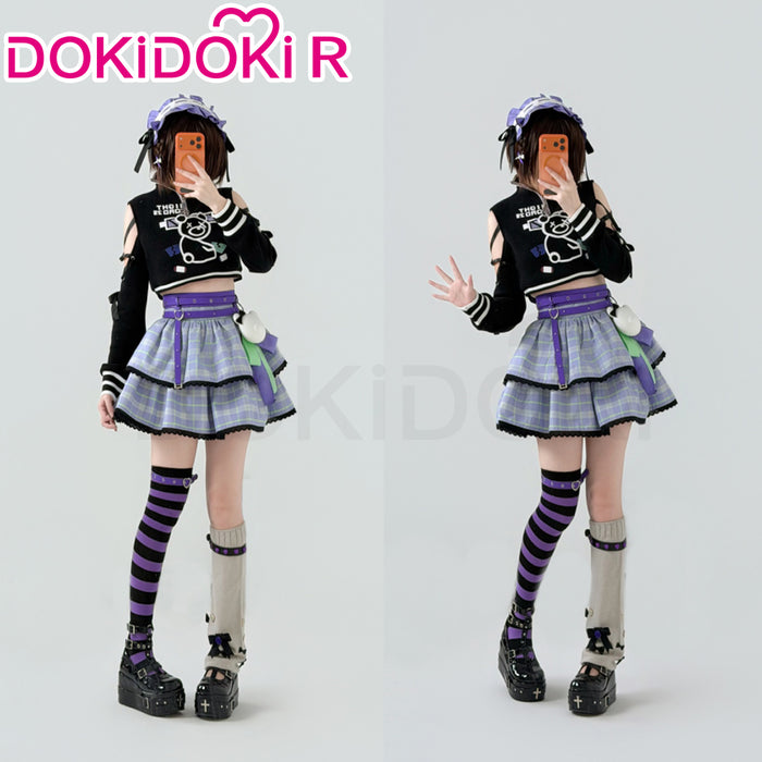 【In Stock】DokiDoki-R Game Cosplay Off-shoulder Top Short Blue Dress Costume Casual Wear