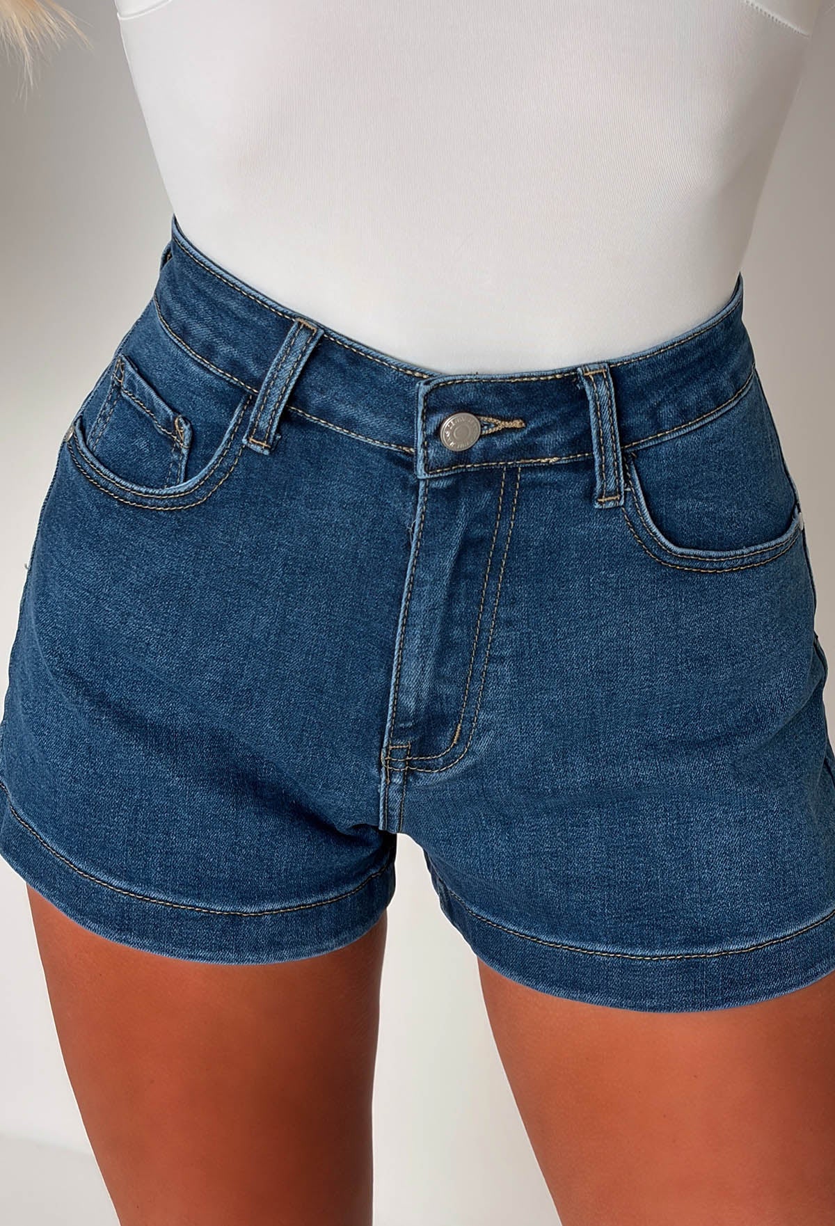 In Your Dreams Mid Blue Classic Stretch Denim Short