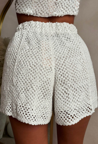 Island Glow Cream Flower Crochet Elasticated Shorts