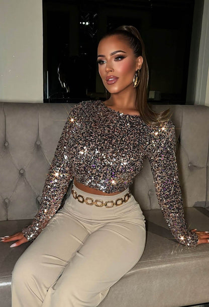 It Girl Era Rose Gold Sequin Crop Top