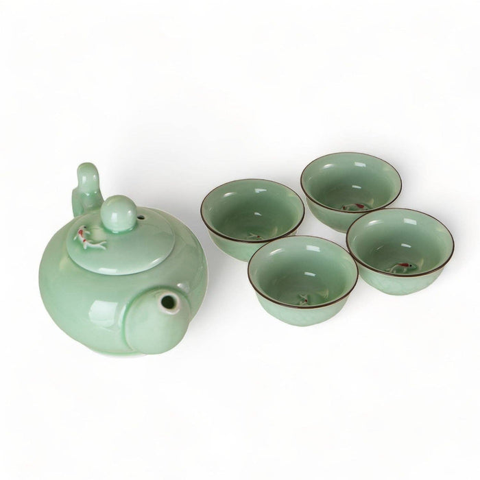 Japanese Koi Fish Tea Set 8oz Tea Pot with 4 Cups