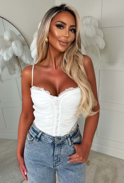 Jennie White Lace Ruched Bodysuit