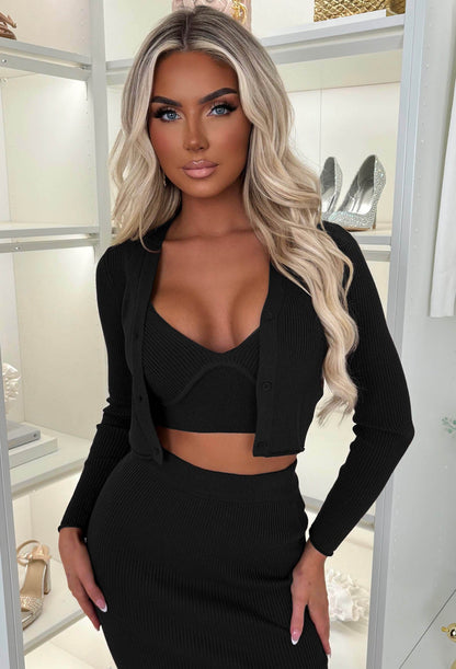 Kendra Black 3 Piece Knitted Set