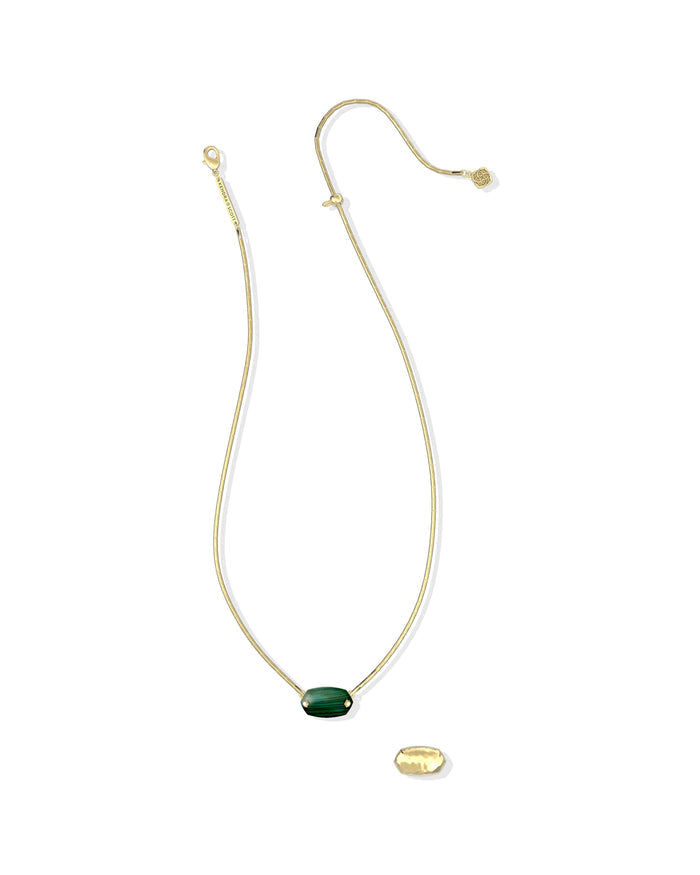 Kendra Scott Elisa Riveted Gold Short Pendant Necklace in Green Malachite Reversible Gold Pendant Necklace | Riveted Short Necklace Necklaces