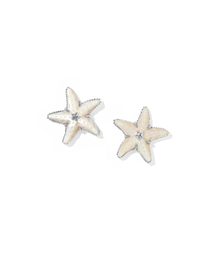 Kendra Scott Parker Starfish Silver Stud Earrings in Natural Mother of Pearl